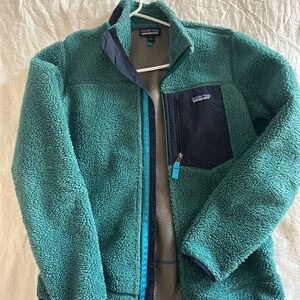 Patagonia Women's Turquoise and Navy Fleece Jacket